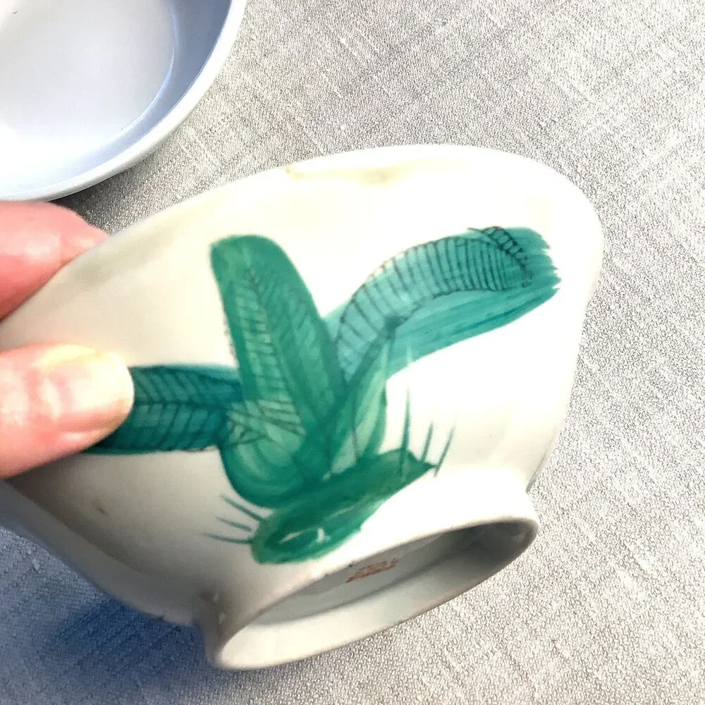 Vintage Handpainted Rooster Bowls Asian Ceramic Set of 2